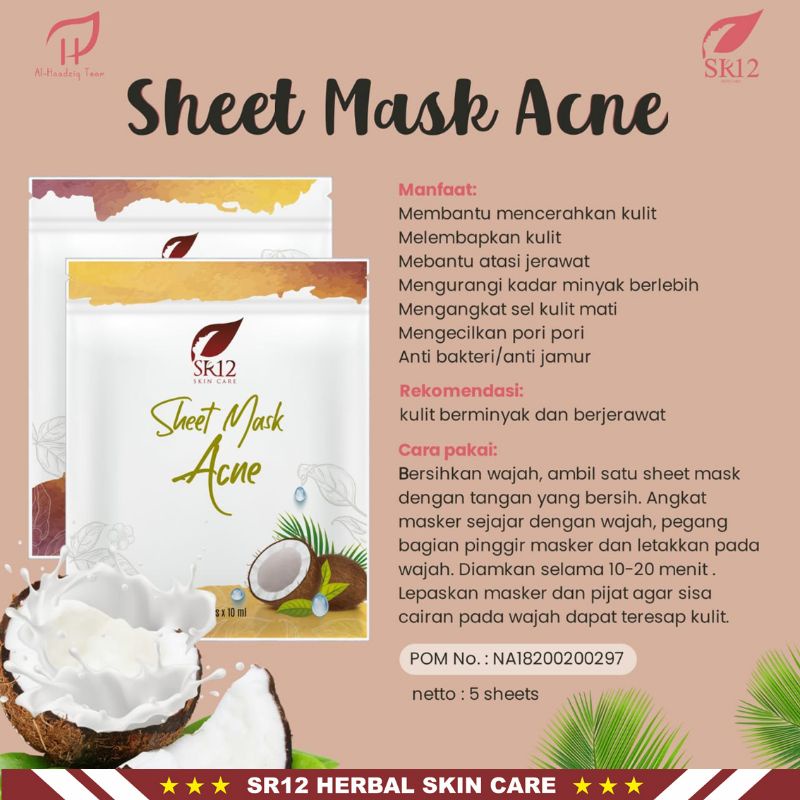 Sheet Mask SR12 | Sheet Mask Acne SR12 &amp; Sheet Mask Brightening SR12 | Masker Wajah SR12 SkinCare