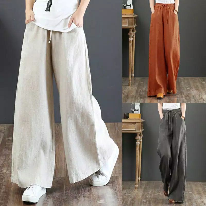 Zanzea Celana Panjang Lebar Elastis Casual Warna Polos Dengan Ikat Pinggang Untuk Wanita