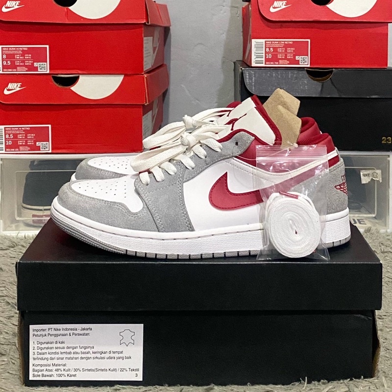 Nike Air Jordan 1 Low Light Smoke Grey Gym Red *100% Original