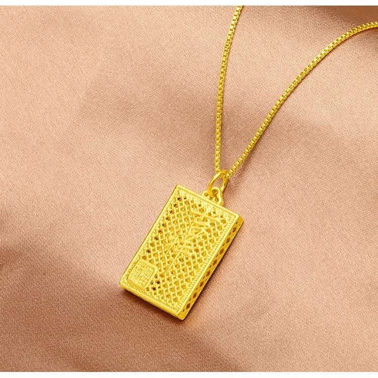 Kalung Lapis Emas Asli Kadar 375 Dengan Liontin Bentuk Persegi Untuk Pria Dan Wanita