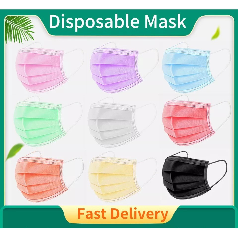 [ 1Kg = 10Box ] MASKER NON MEDIS 3PLY ISI 50PCS WARNA.