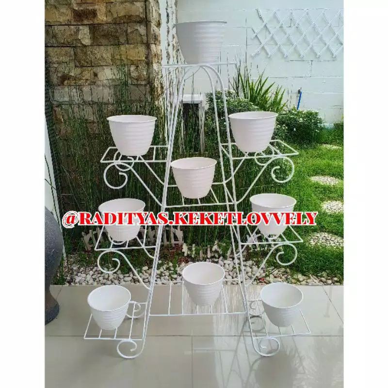 Rak Bunga Besi Minimalis Susun Besi Minimalis & Eksklusif Cantik Hiasan Rumah muat 9 pot