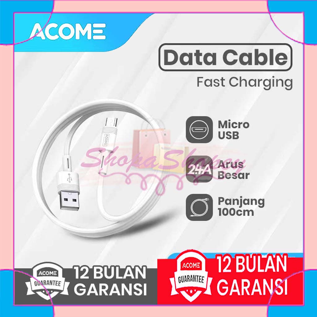 Acome Data Cable Micro-USB Fast Charging 2.4A 100cm Garansi Resmi 1 Tahun ADM010