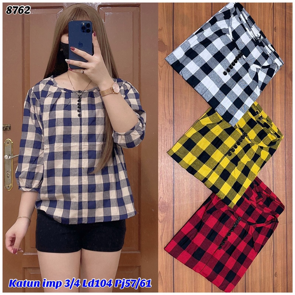 8762/EI  BLOUSE WANITA ATASAN KATUN KOTAK BANGKOK
