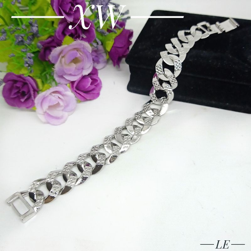 Gelang Yaxiya Rantai 16mm sisik naga silver G08055