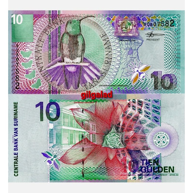 SURINAME 10 GULDEN SERI BURUNG THN 2000 UANG ASING GRESS