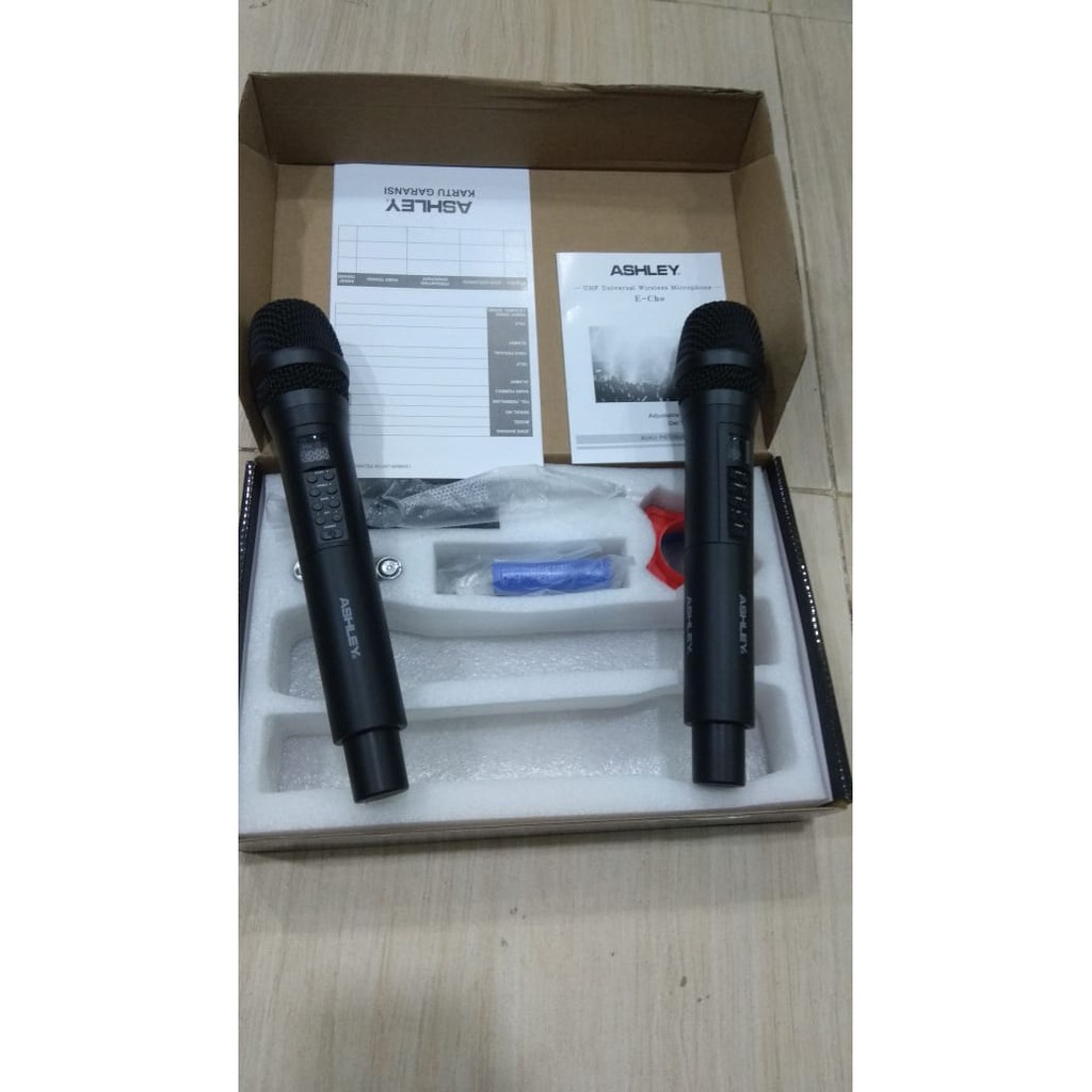 ORIGINAL TERBAIK isi 2 Mic Wireless ASHLEY E-cho Echo UHF Karaoke USB Pidato SMULE Podcast Youtube