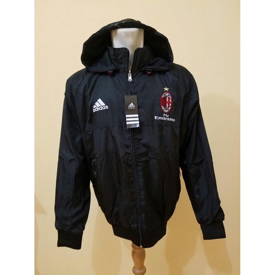 Jaket Parasut Waterproof Bulak Balik Ac Milan Hitam Grade Ori Best Quality