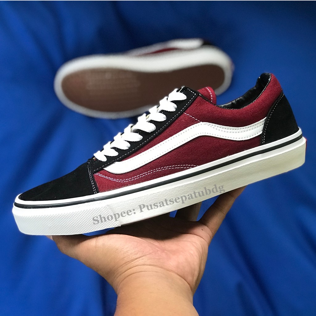 VANS OLDSKOOL BLACK MAROON WHITE WAFFLE DT