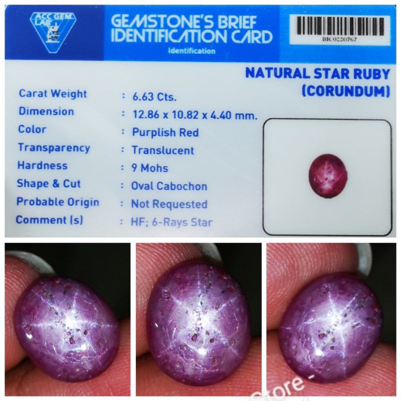 Natural Batu Ruby Star Plus Memo Gems Lab High Quality