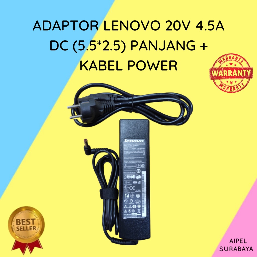 LENOVO20455525PKP | ADAPTOR LENOVO 20V 4.5A DC ( 5.5*2.5 ) PANJANG + KABEL POWER