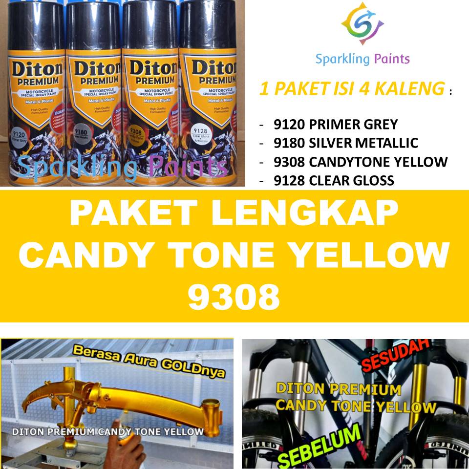 PAKET LENGKAP 9308 Candy Tone Yellow Cat Pilox Diton Premium 400ml warna cendi kendy Kuning Pylox