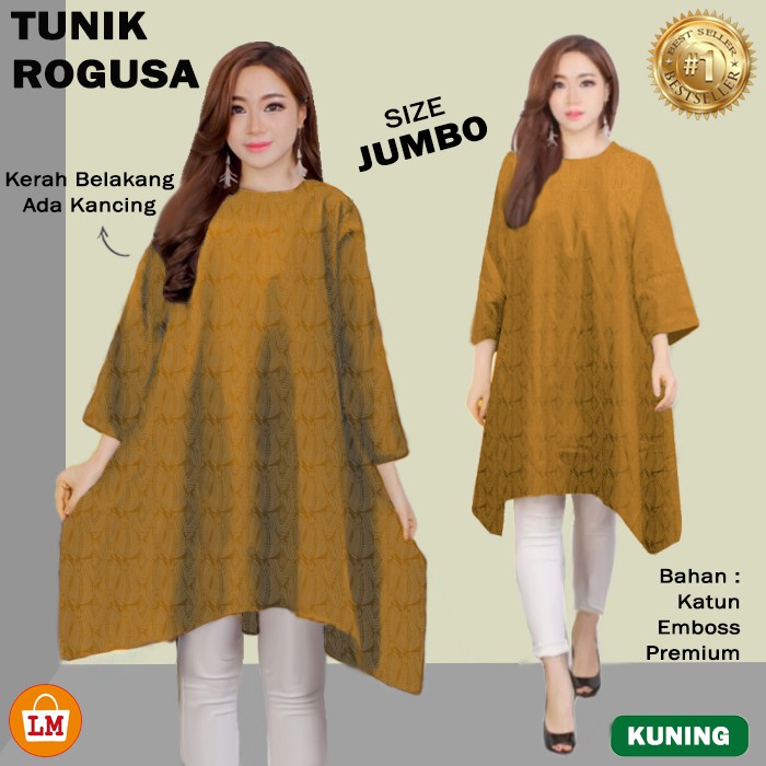 Baju Atasan Tunik Wanita Muslim ROGUSA Bahan Katun Embos Premium TERBARU TERMURAH TERLARIS LMS 27146