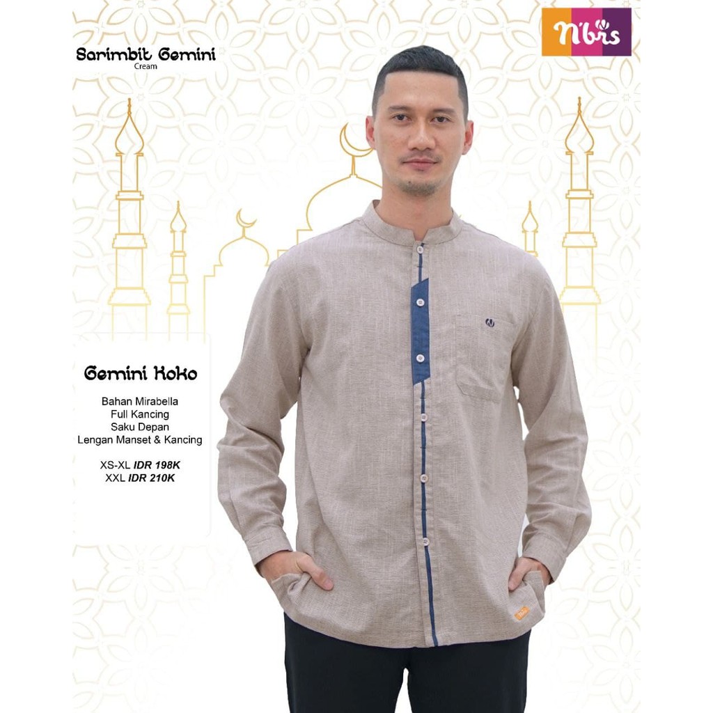 Baju Koko Dewasa Lengan Panjang Nibras Sarimbit Gemini Cream