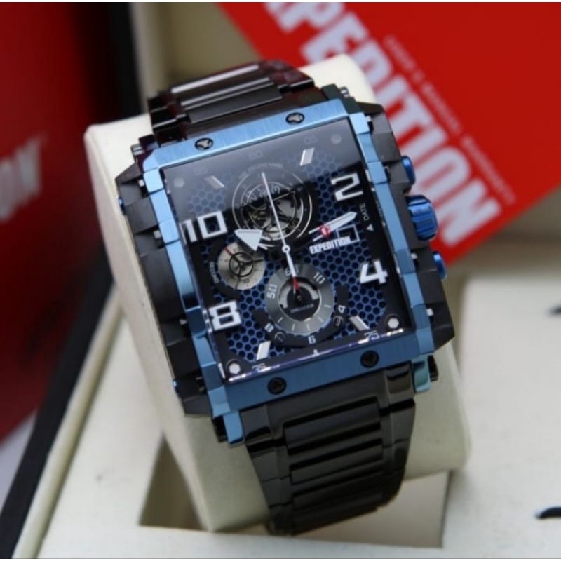 Jam Tangan Pria Expedition E 6757 / E6757 Original Black Blue Garansi Resmi 1 Tahun