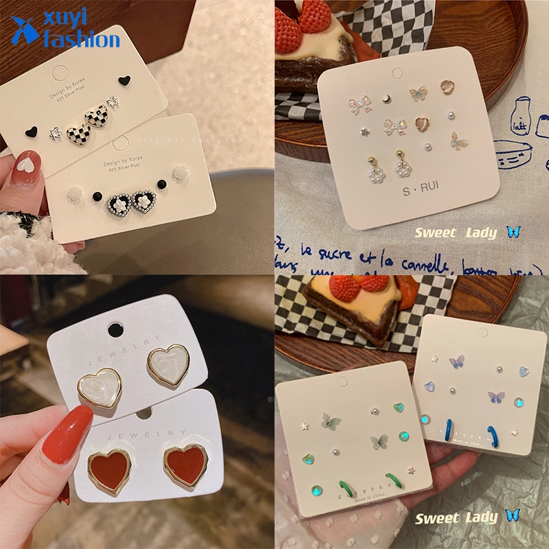 Set Anting Stud Desain Bunga Butterfly Hati Beruang Kelinci Untuk Aksesoris Perhiasan Wanita