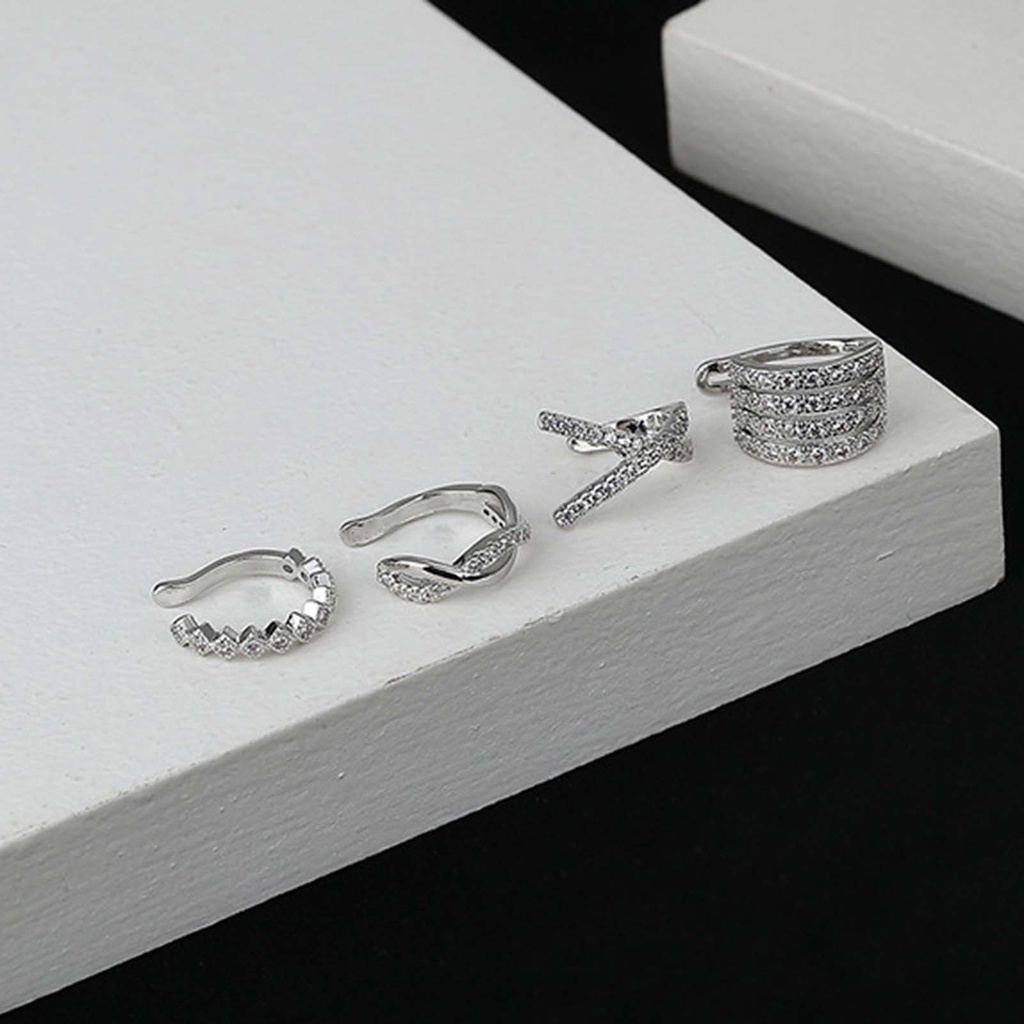 Hu Hu Hu Hu Hu Alat Bantu Pasang Kacamata♡ 1 Pc Anting Klip Bentuk Geometris Aksen Berlian Imitasi Gaya Korea Untuk Pernikahan