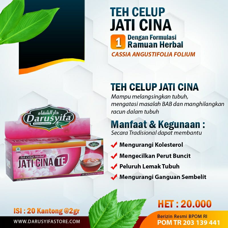 

Teh Celup Jati Cina Darusyifa Alami Minuman Pelangsing Alami POM TR - 20 Kantong