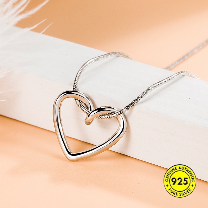 Kalung Rantai Klavikula Desain Hati Bahan S925 Silver Untuk Wanita
