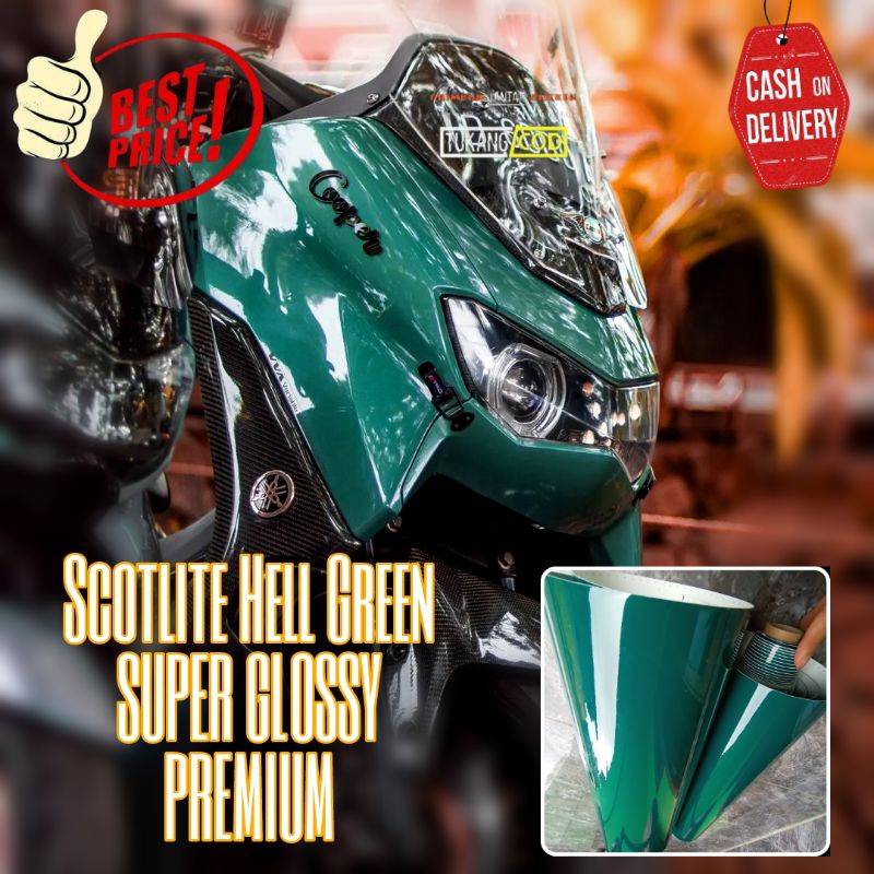 Jual Sticker Scotlite Hijau Tua Super Glossy Skotlet Motor Hell Green Premium Lebar Cm