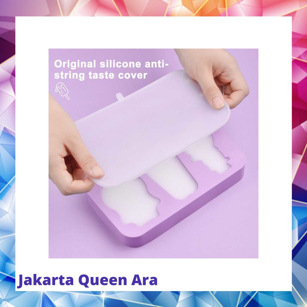 SJ Cetakan Es Krim 3 Hole Silicone with 50 Popsicle Sticks - JSC800