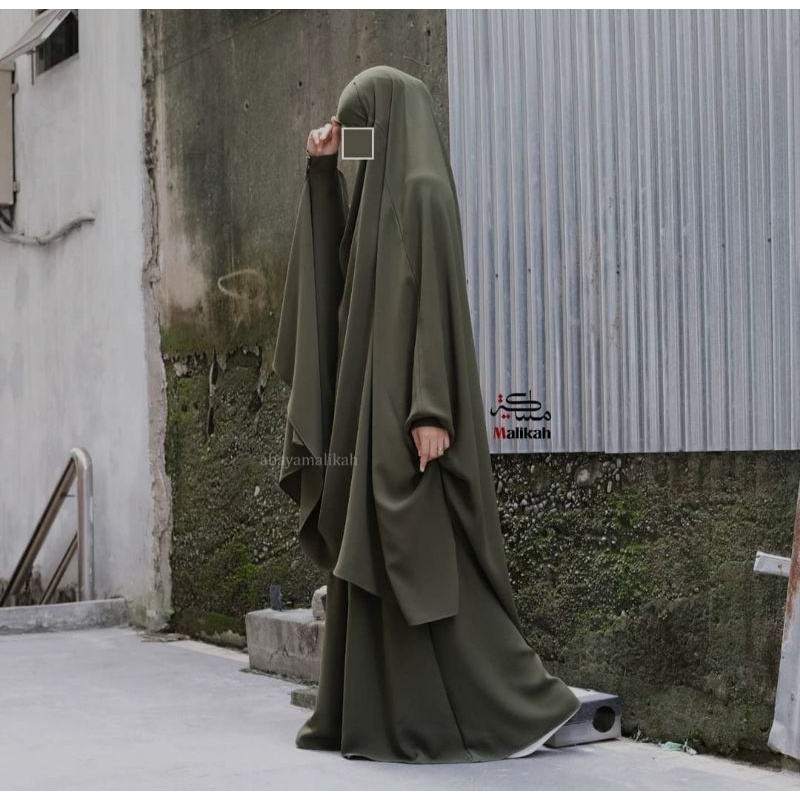 Preloved Abaya Malikah El Oum French Khimar Set bahan Marzan