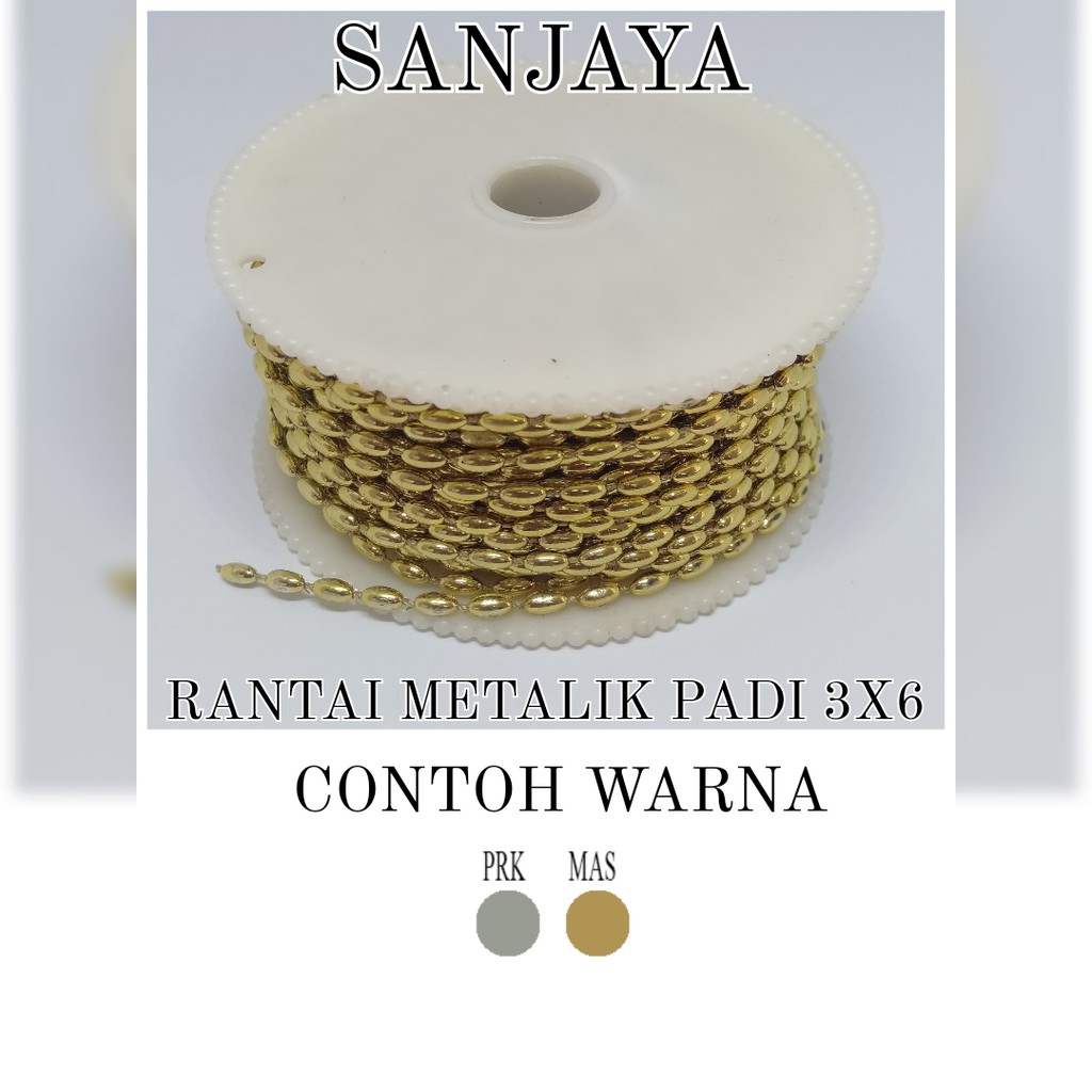 RANTAI BIJI PADI RENTENG / MUTIARA RANTAI GOLD &amp; SILVER / RANTAI METALIK PADI 3X6