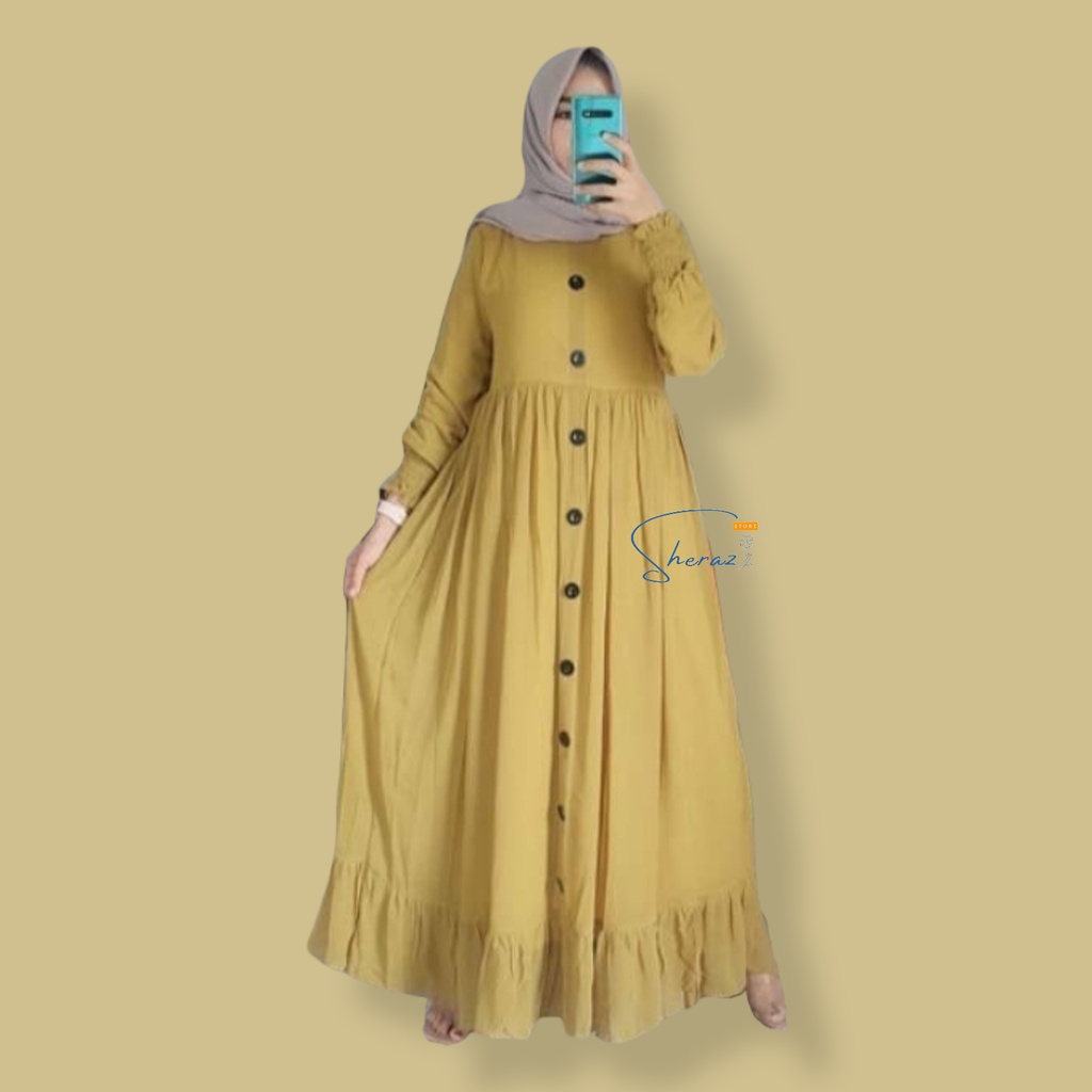 Baju Gamis Dress Polos Lebaran Wanita Remaja Jumbo Ld 120 130 140 Terbaru Kekinian TANIA DRESS-Lime