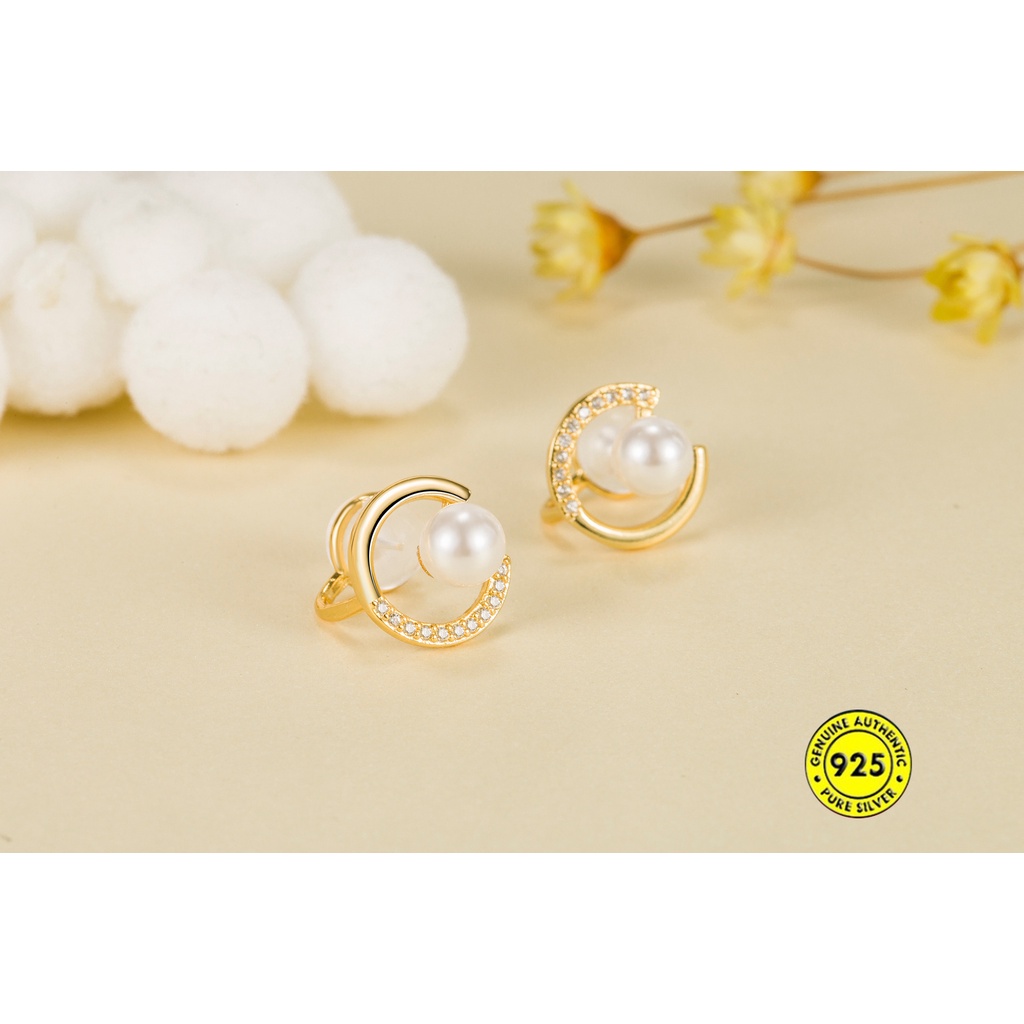 Anting Klip Tanpa Tindik Bahan Silikon Aksen Mutiara Untuk Wanita