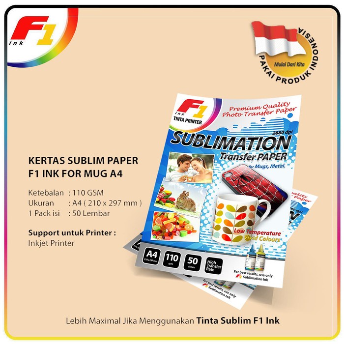 

Kertas Sublim untuk cetak mug - Sublimation Transfer Paper F1 Ink A4