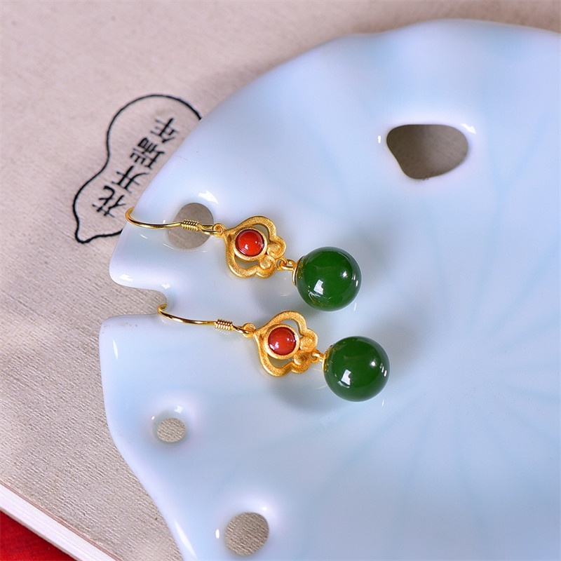 Anting Giok Hetian Chalcedony Natural Untuk Wanita