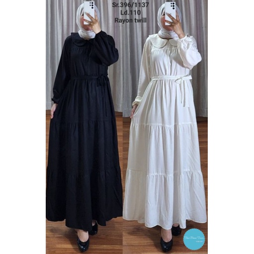 Gamis Polos Twill Putih Dan Hitam Bahan Rayon Twill Premium Adem