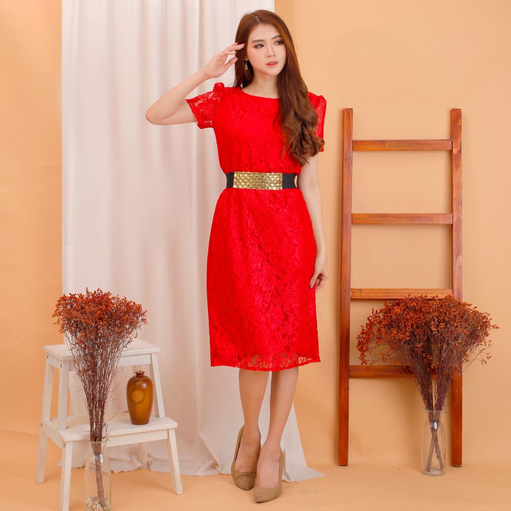 Kathryn collection #143 , DRES ROK SPAN SCUBA IMPORT PREMIUM KOMBINASI BRUKAT GLITER FREE BELT