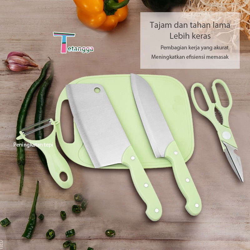 Cantik Pisau Dapur Set 5 in1 Pisau Gunting Dapur Peeler Set Stainless Talenan / Gunting / Pisau buah