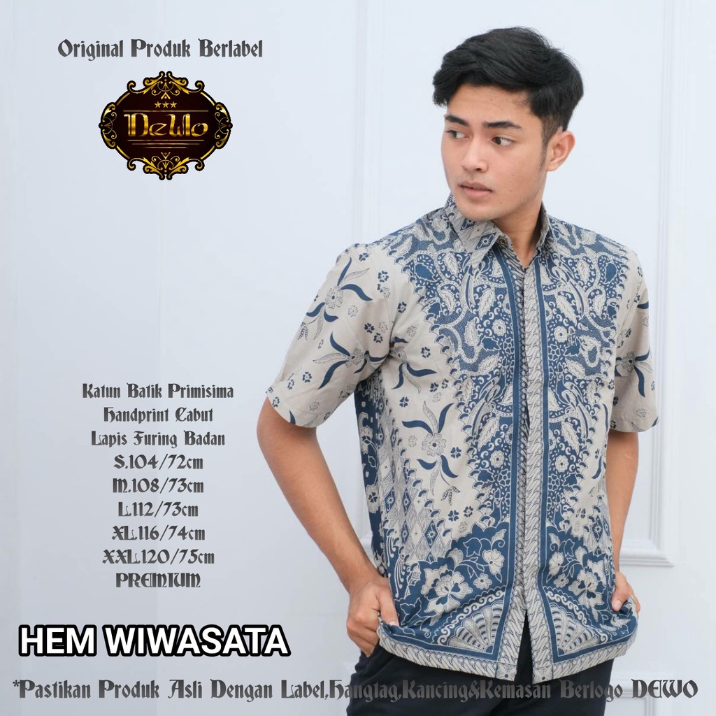 WIWASTA Baju Kemeja Batik Pria Solo Premium Modern Lengan Pendek Katun FULL FURING DEWO PERWIRA