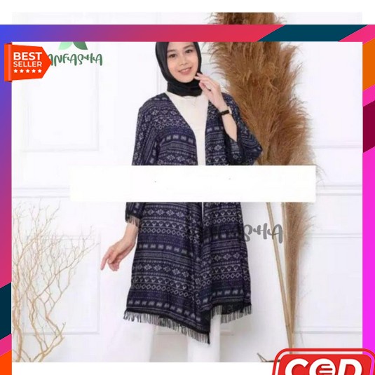 Cod Vest Outer Rena / Outer Wanita / Cardigan / Outer Hijab / Tunik Cardigan Kimono Rumbai Panjang =