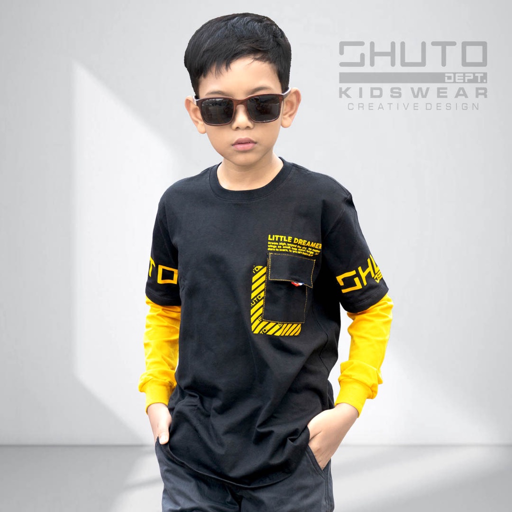 Baju Kaos Anak Laki Laki Lengan Panjang Saku 1-12 Tahun Warna Hitam Kuning/Kaos Anak Laki Laki/Baju Anak Laki Laki