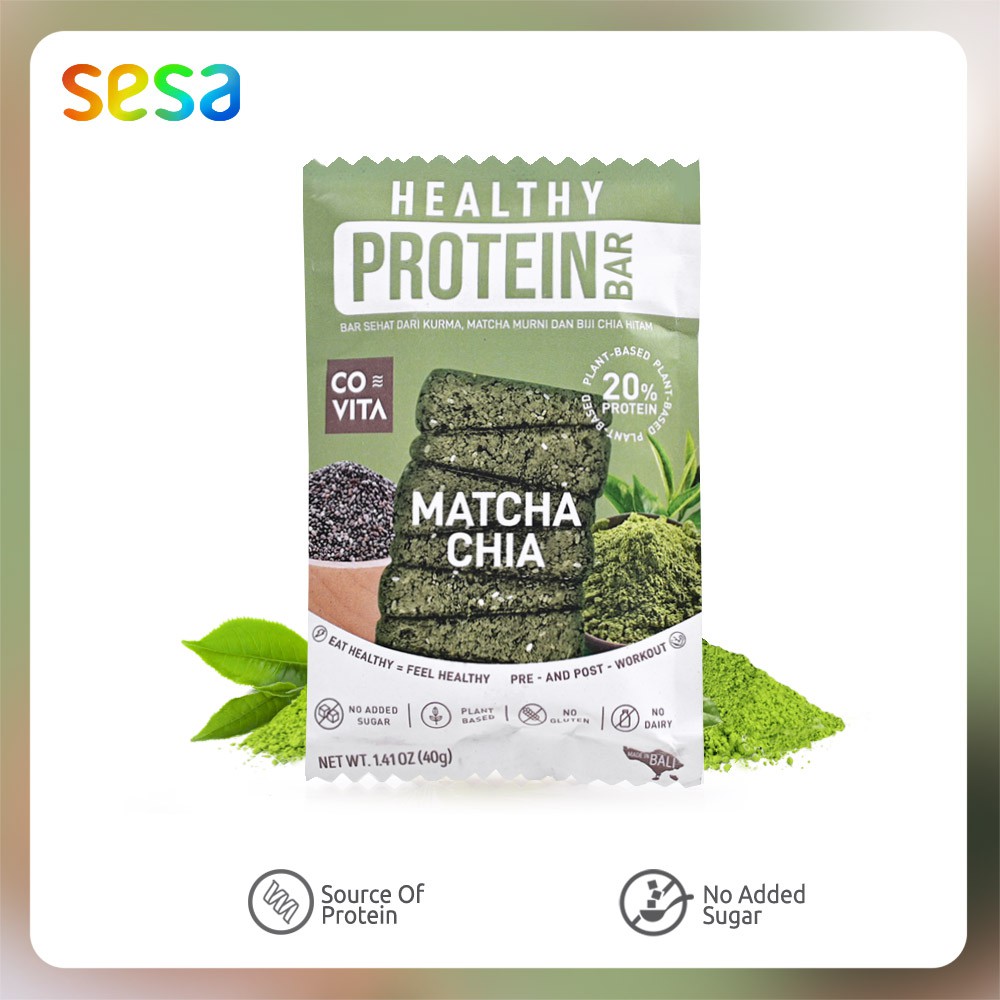 

COVITA Healthy Protein Bar Matcha Chia 40gr - Snack Bar Plant-Based Gluten Dairy Free