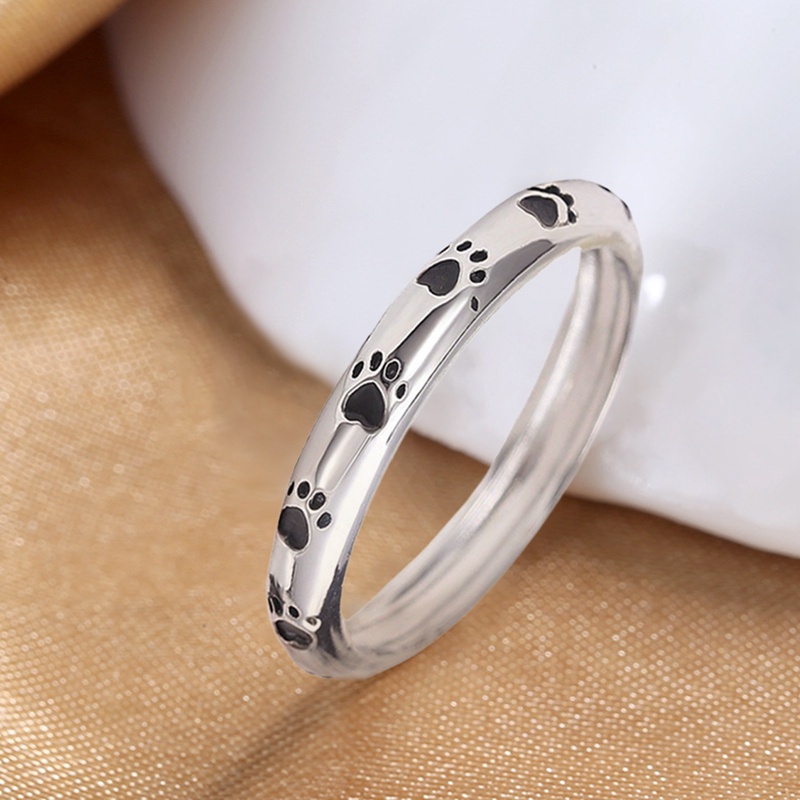 Fancyqube 925 Sterling Silver Stackable Dog Cat Footprints Finger Rings For Women Wedding Ring Jewelry Valentine's Day