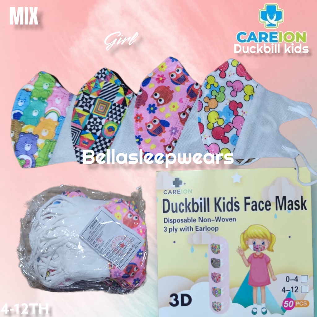 CAREION DUCKBILL ANAK SUPERHERO PRINCESS MOTIF BOX 50 PC - MASKER DUCKBILL KIDS CHILD 3PLY CAREION KEMENKES