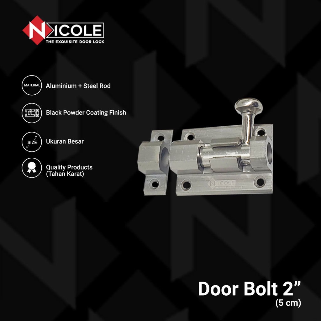 Grendel Slot Besar Pintu Bulat Segi 6 Jumbo Door Bolt SN Nicole/ 2 Inch