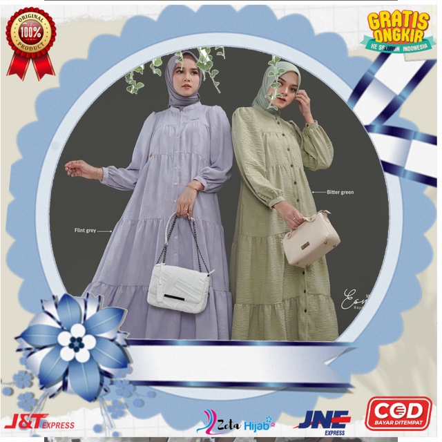 BAYAR COD ESME MIDI DRESS GAMIS RAYON EMBOS POLOS BY NADHEERA LUXURY ORI | ZETAHIJAB