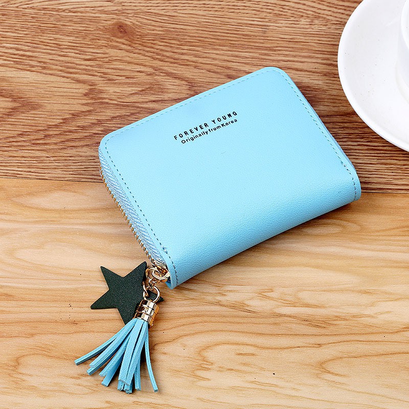 (5 WARNA) Dompet LOMENIA Resleting Zip Polos Gantungan Bintang LOD035