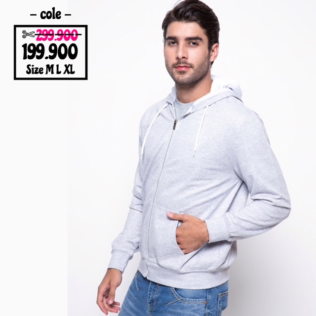 Jaket Pria Cole Knit Hoodie Kangaroo Rib - Abu abu
