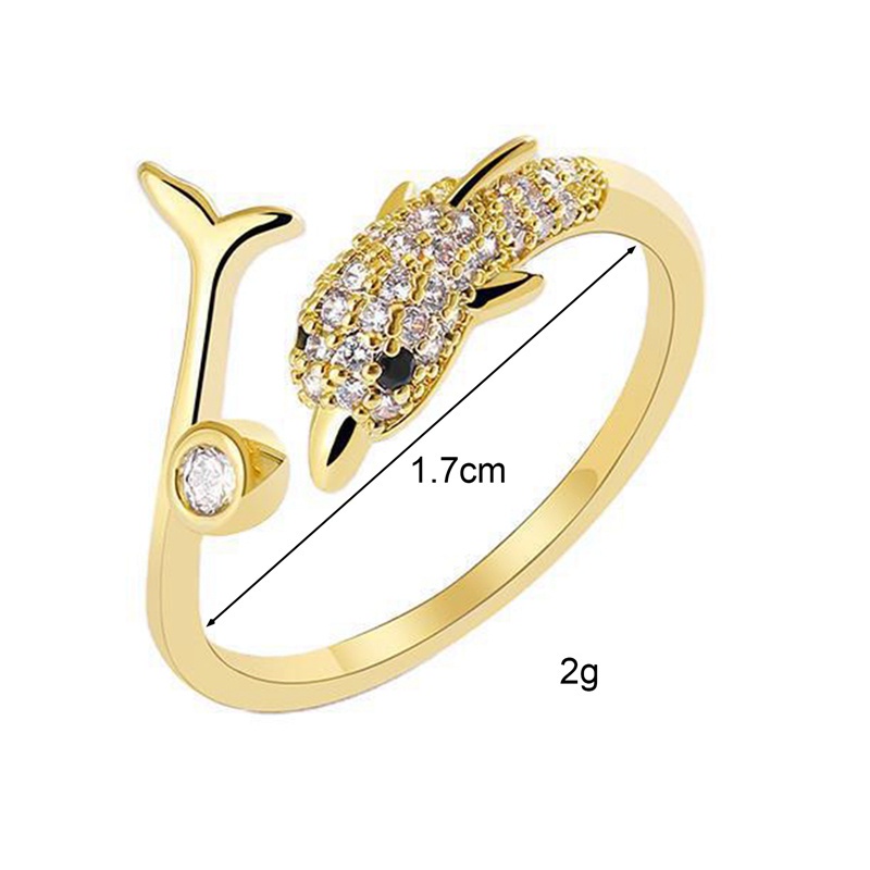 Fancyqube Cincin Model Terbuka Adjustable Desain Lumba-Lumba Warna Emas Putih Untuk Wanita