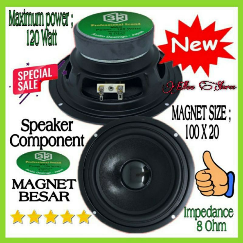 Speaker Component 3R  6,5 Inch ( 6 inch ) Woofer Magnet Besar 120 Watt 8 Ohm Black Series