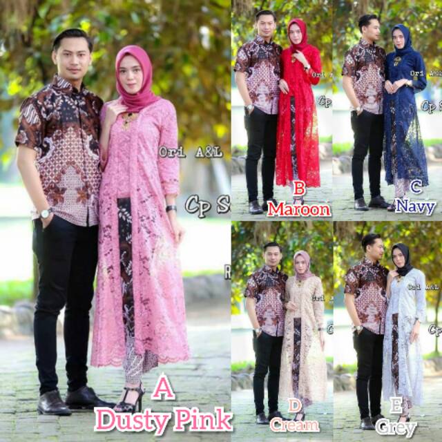 COUPLE LONG KUTUBARU LUNNA SERIES RNB BROKAT HEM BATIK LENGAN PENDEK MODERN MURAH