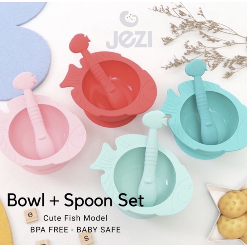 Baby Bowl Spoon Set Mangkok  Sendok Bayi 1 Set Jezi Silicone