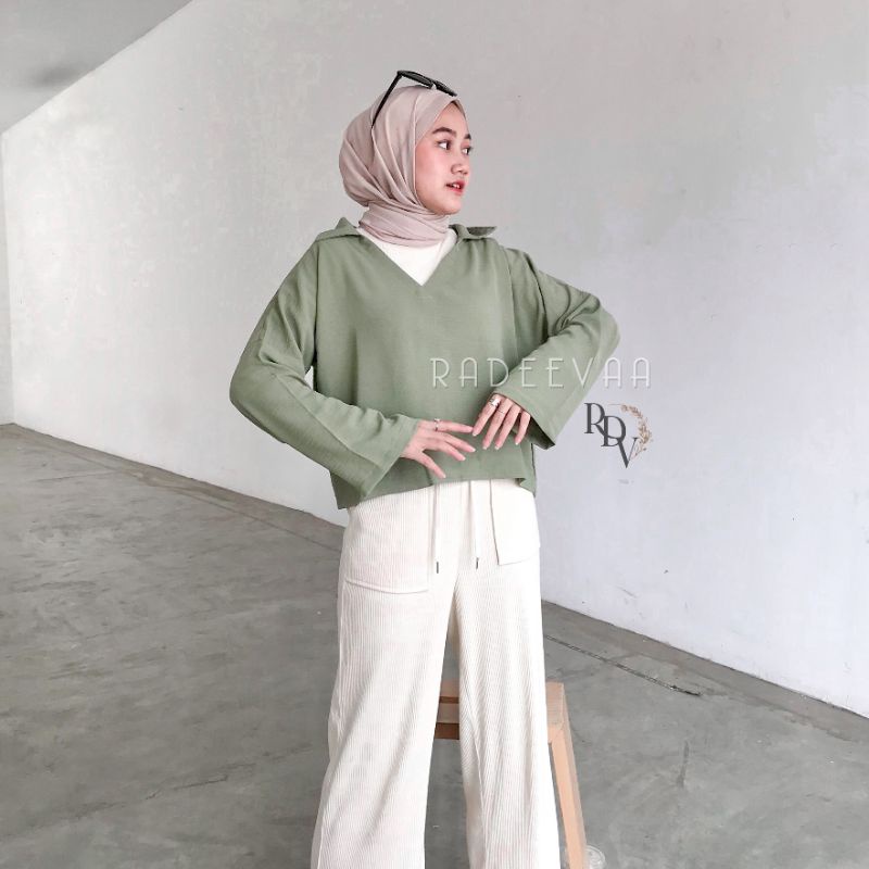 BLOUSE CROP BASIC NUNA ATASAN KERAH SABRINA OFF SHOULDER TOP CRINKLE AIRFLOW PREMIUM