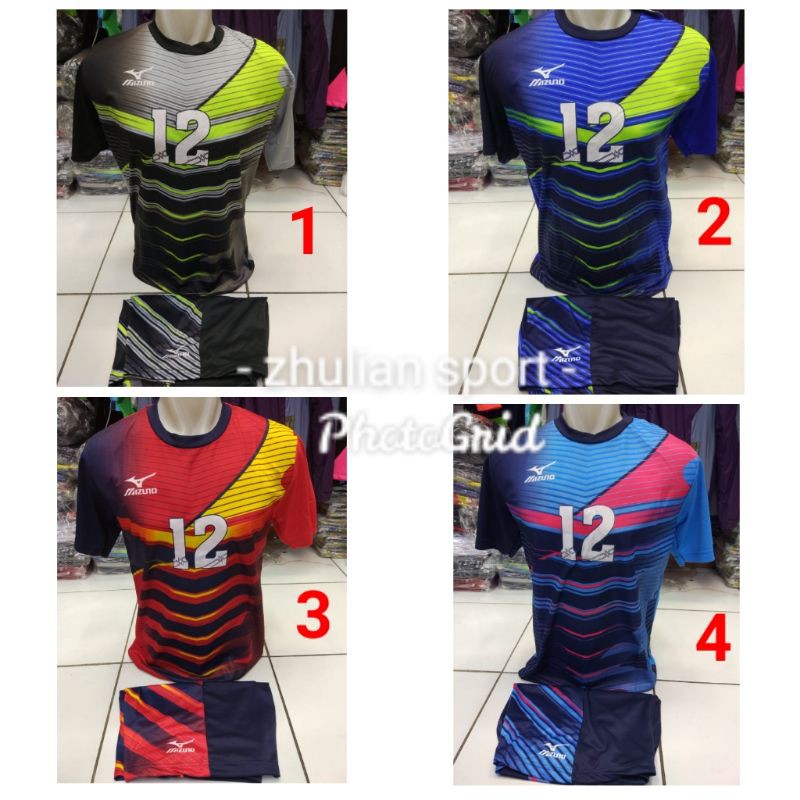 Setelan kaos baju voli voly mizun0 printing proliga motif garis nomer murah bisa cod